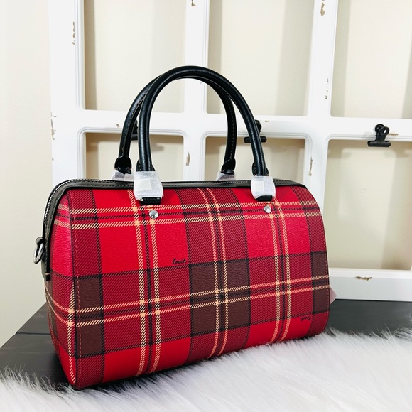COACH Tartar Plaid Rowan Satchel Crossbody - Picture 4 of 12